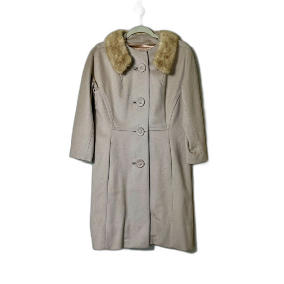 Vintage Mod 60's Khaki Coat Fur Collar 8/10 ILGWU Ladies Workers Union - Picture 1 of 14